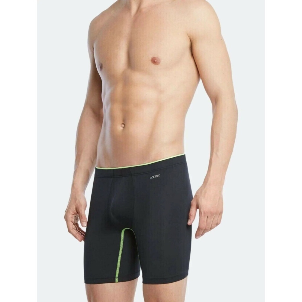 NIB $30 2(X)IST [ Medium ] Sliq Micro Sliq Long Leg Boxer Brief in‎ Black Green - Picture 2 of 16